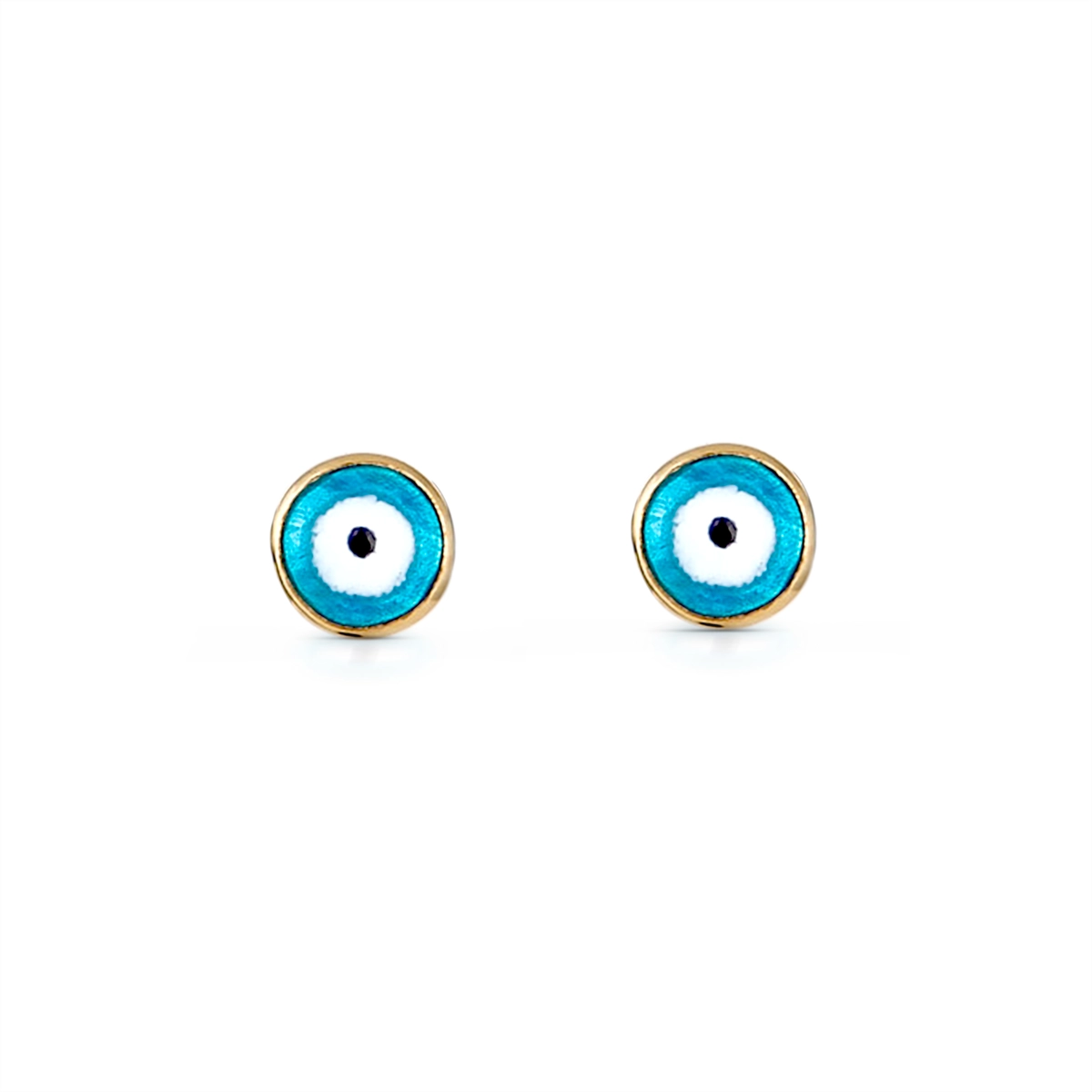 14K Yellow Gold Evil Eye Stud Earrings in Teal