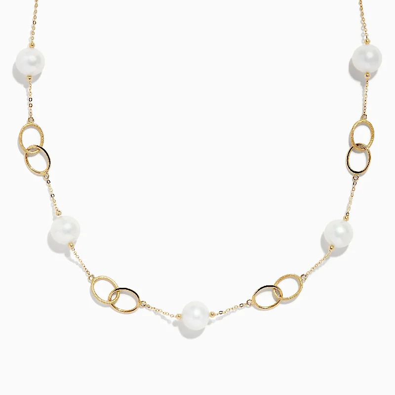 14K Yellow Gold Fresh Water Pearl Link Necklace