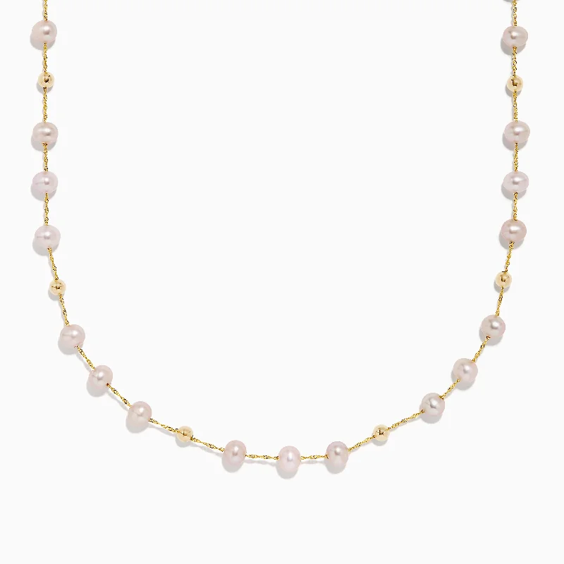 14K Yellow Gold Pink Freshwater Pearl Necklace