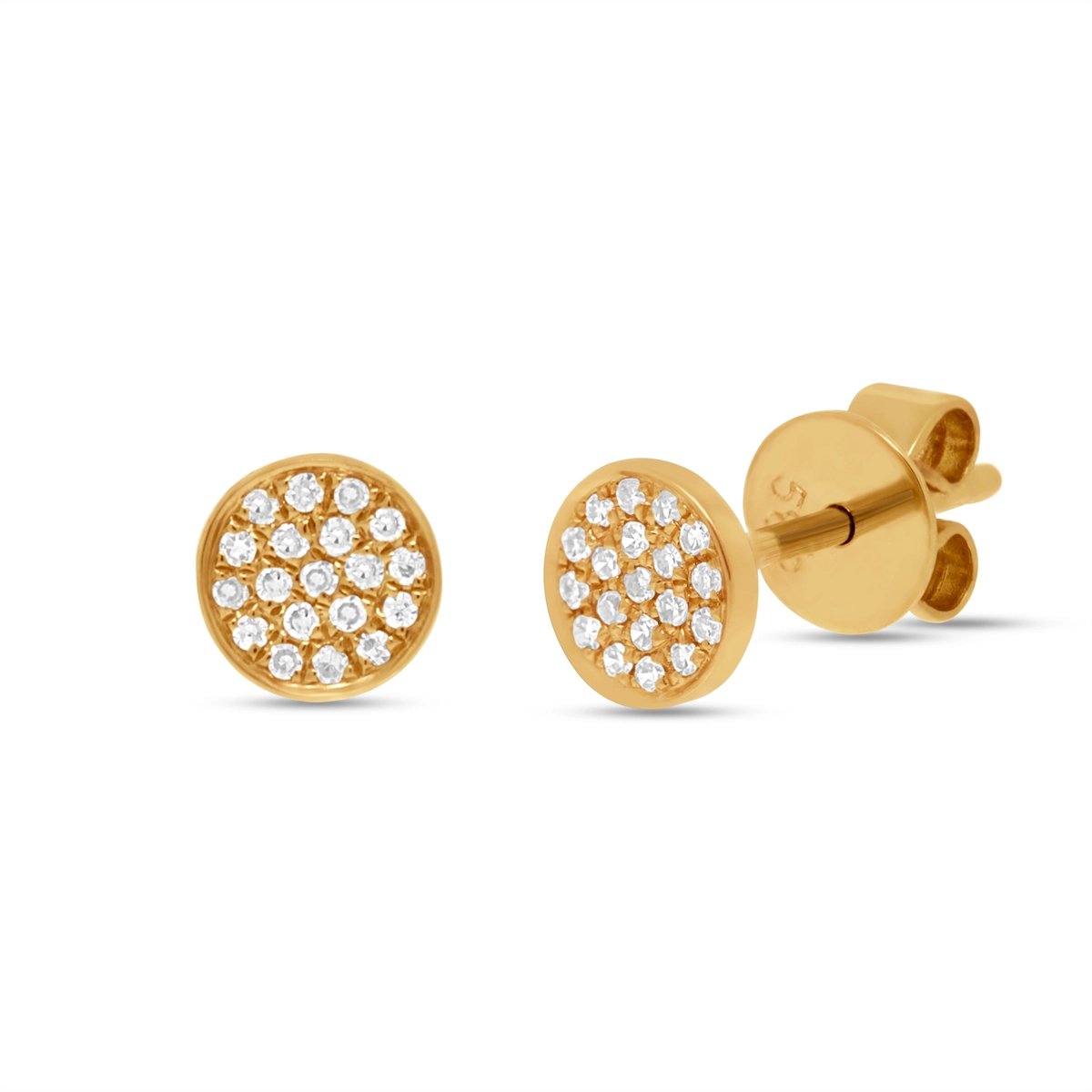 14K Yellow Gold Round Pave Diamond Stud Earrings