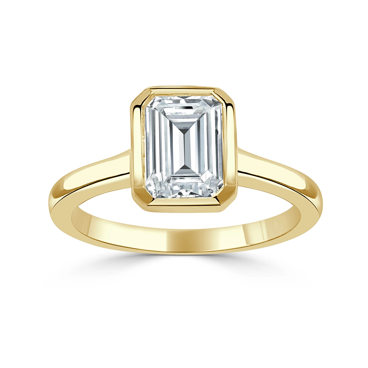 14K Yellow Gold Solitaire Ring with Emerald Cut Bezel