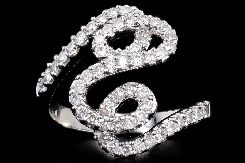 18K White Gold .74 Carat Total Weight Round Diamond Abstract Squiggle Ring