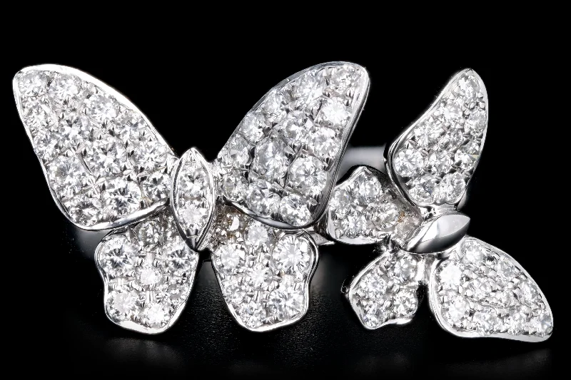 18K White Gold 0.85 Carat Total Weight Diamond Double Butterfly Ring