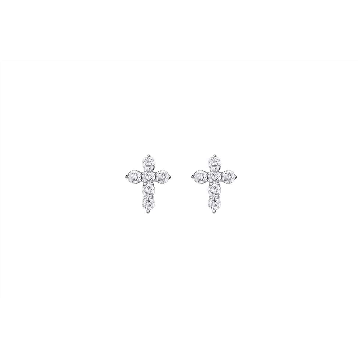 18K White Gold Diamond Cross Stud Earrings