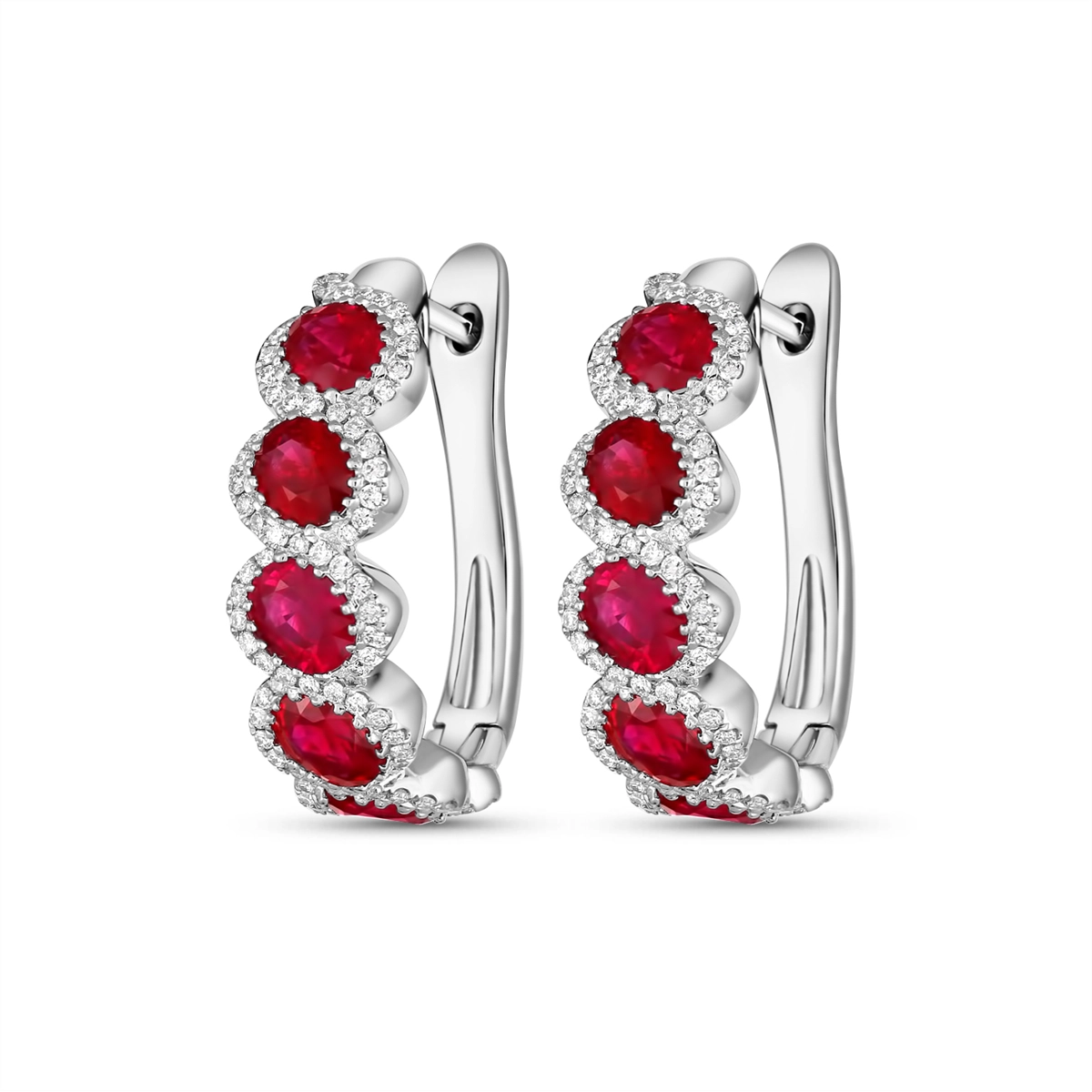 18K White Gold Ruby and Diamond Half Hoop Earrings