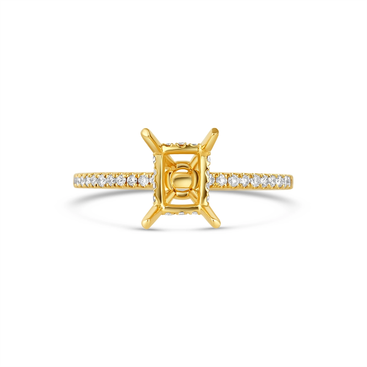 18K Yellow Gold Semi Mount, Rectangle Head