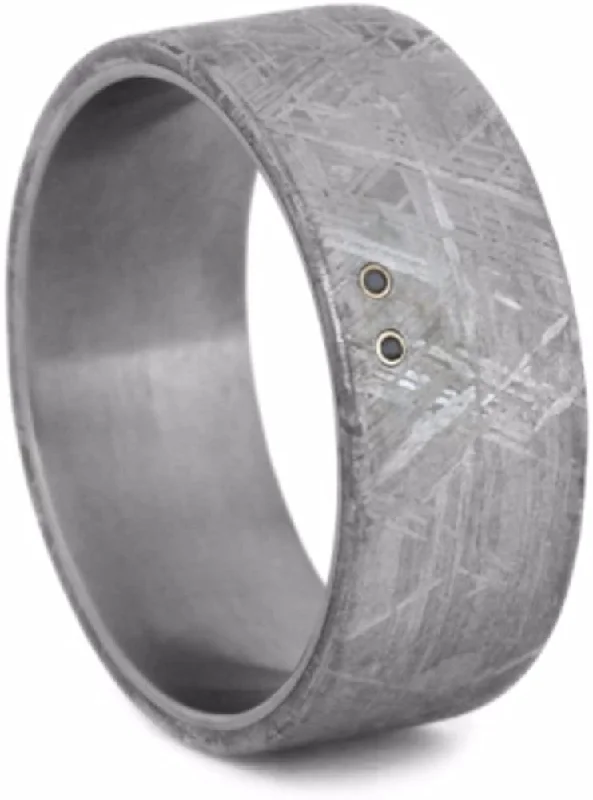 2-Stone Black Diamond, Gibeon Meteorite 10mm Comfort-Fit Matte Titanium Wedding Band, Size 14.25