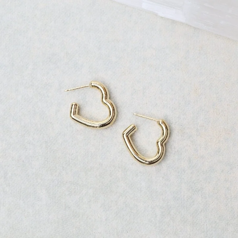 14K Small Open Heart Hoop Earrings