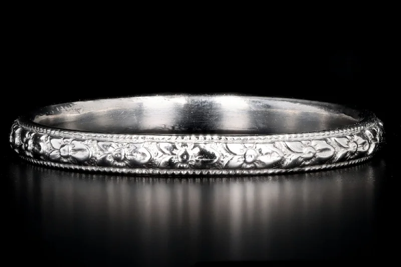 Art Deco Platinum Etched Wedding Band