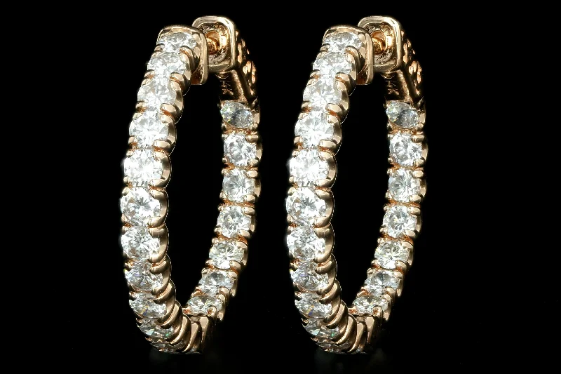 New 14K Rose Gold 3.05 Carat Round Brilliant Diamond Inside-Out Hoop Earrings