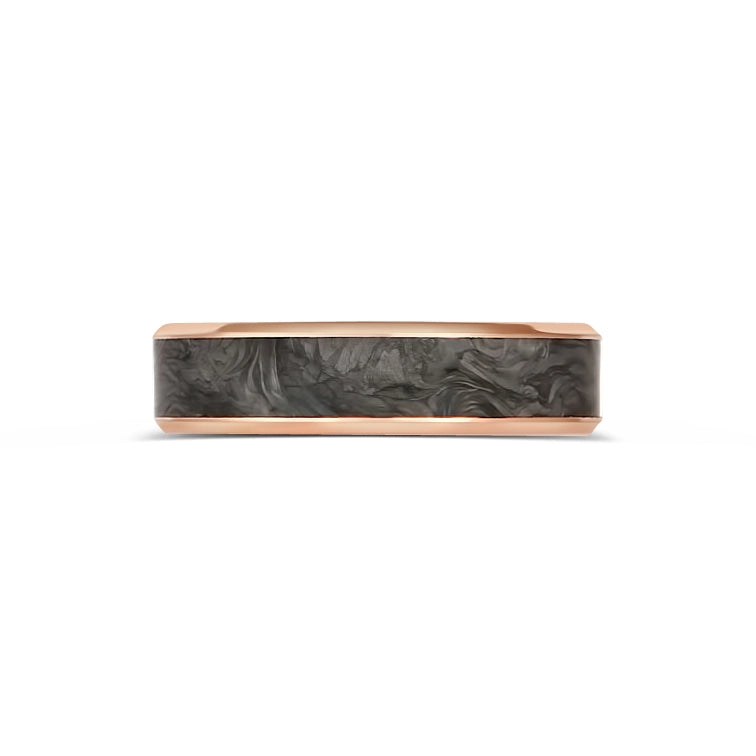 6mm 14K Rose Gold Band with Forged Carbon