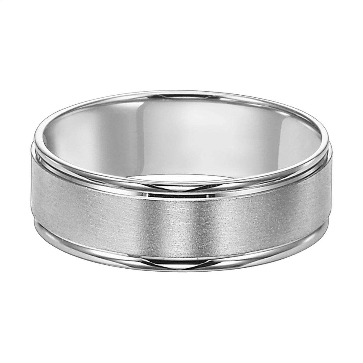 6mm 14K White Gold Band with Brushed Center and Polished Round Edges