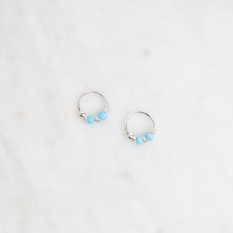 8mm Sterling Silver Sleeper Hoops with Light Blue Beads