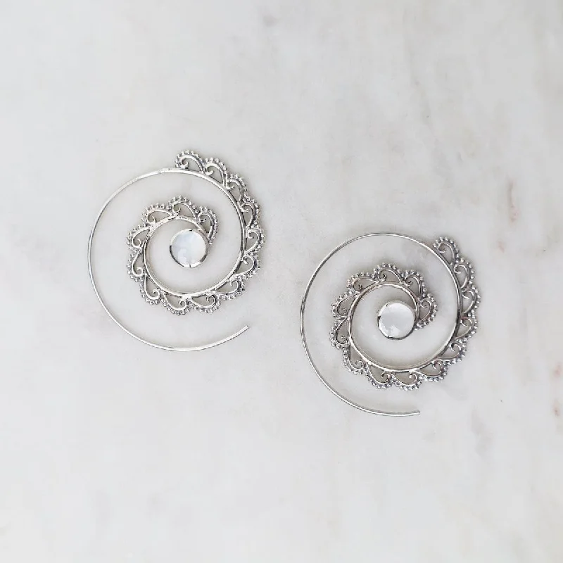 Spiral Hoops with Small Waves & Mother of Pearl Dot