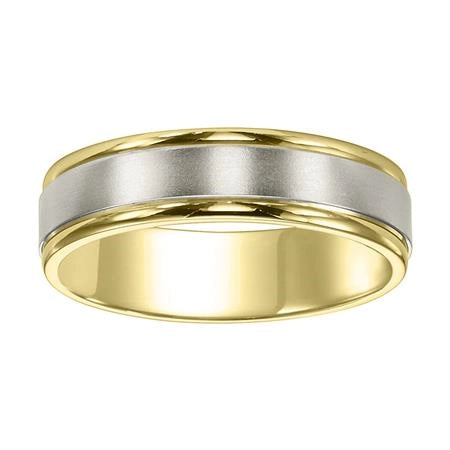 7mm 14K Yellow and White Gold Flat Round Edge Wedding Band