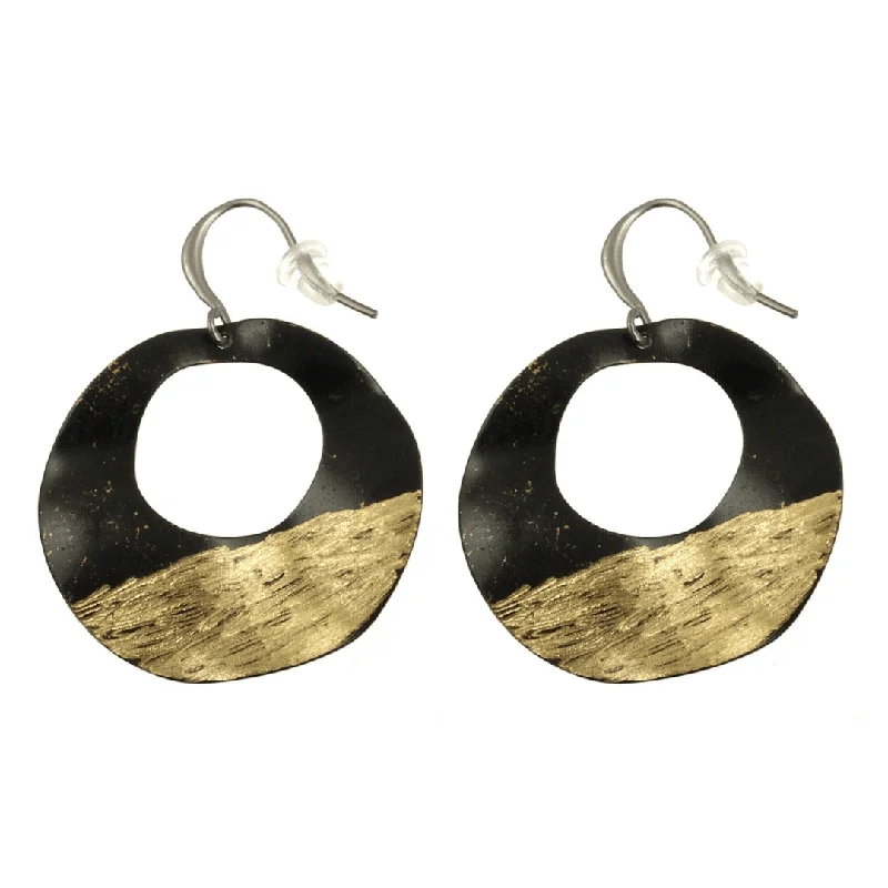 Black and Gold Wavy Hoop Earrings