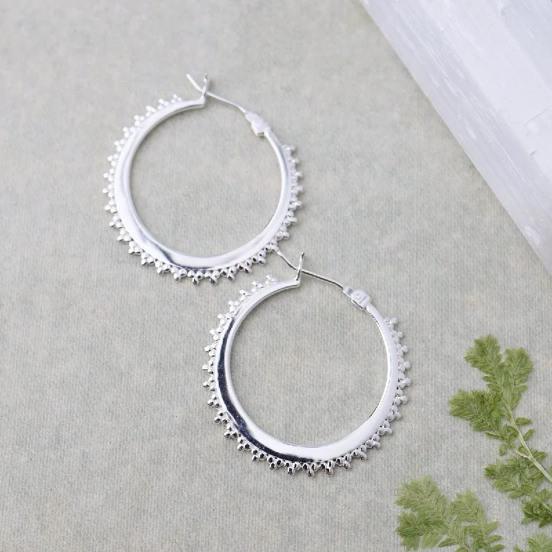 Large Hoops with Granulated Edges - Sterling Silver