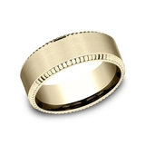 8mm 14K Yellow and White Gold Comfort Fit Band with Coin Beveled Edges and Satin Center