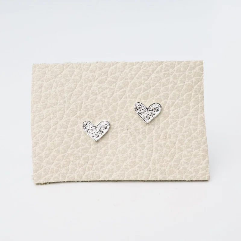 CZ Pave Heart Studs Sterling Silver