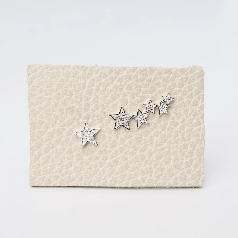 CZ Pave Star Climber with Single Star Stud Earrings