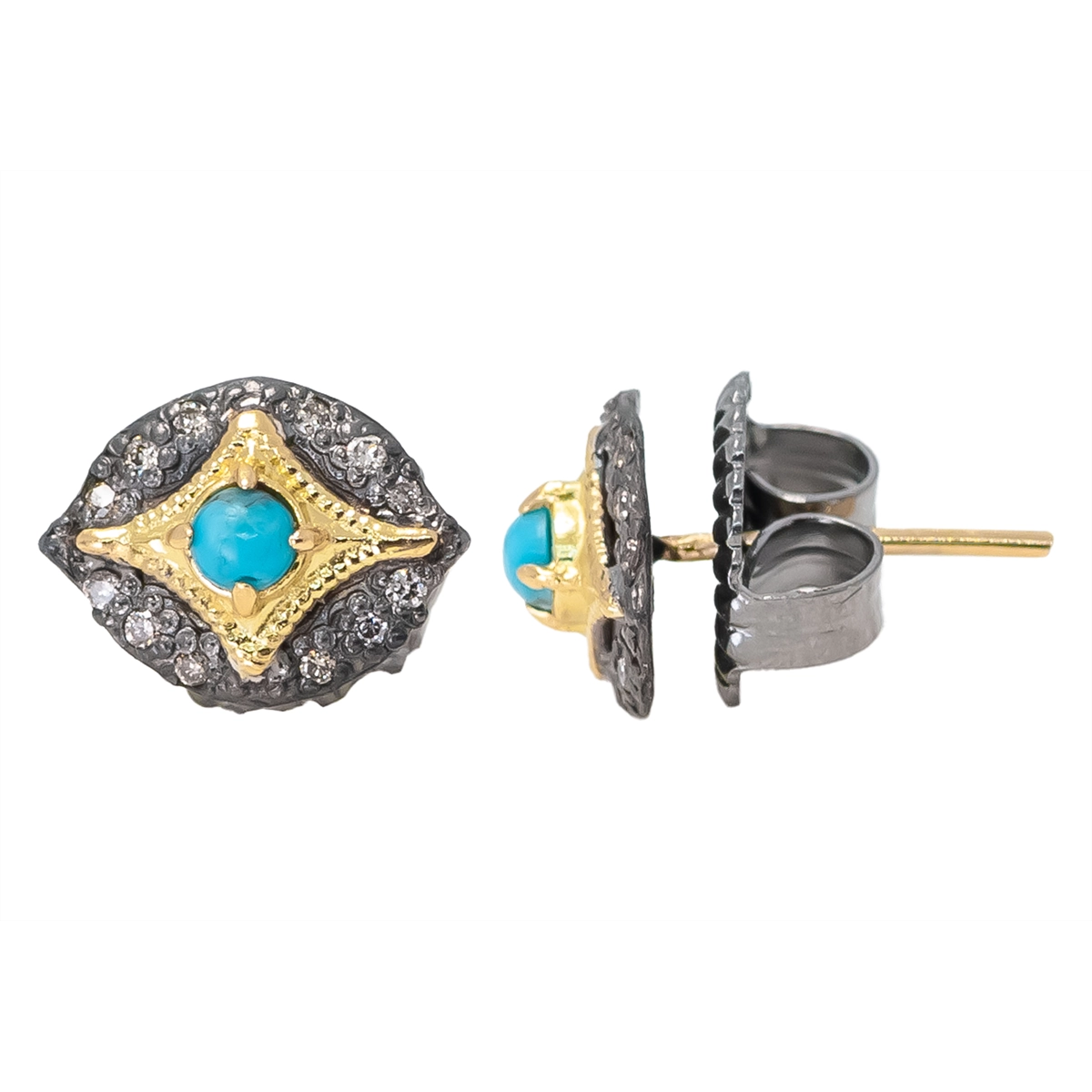 Armenta 18K Yellow Gold and Sterling Turquoise and Diamond Stud Earrings