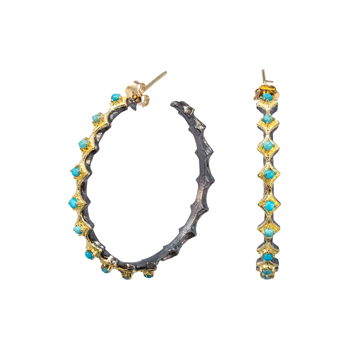 Armenta 18K Yellow Gold and Sterling Turquoise Hoop Earrings