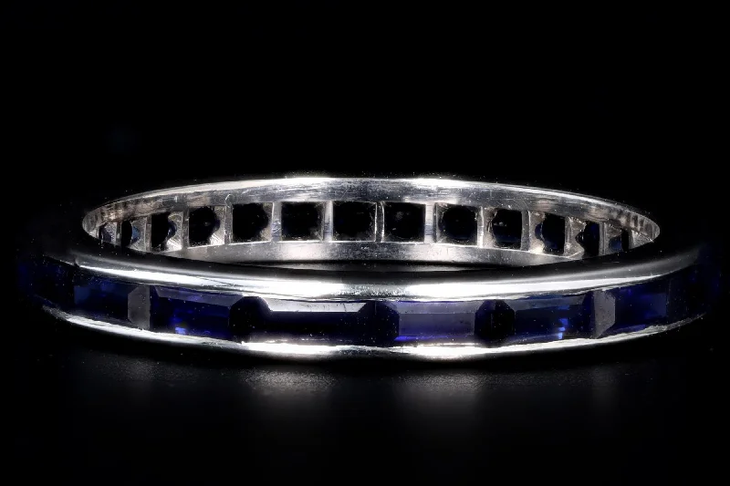 Art Deco 14K White Gold Baguette Cut Synthetic Sapphire Channel Eternity Band