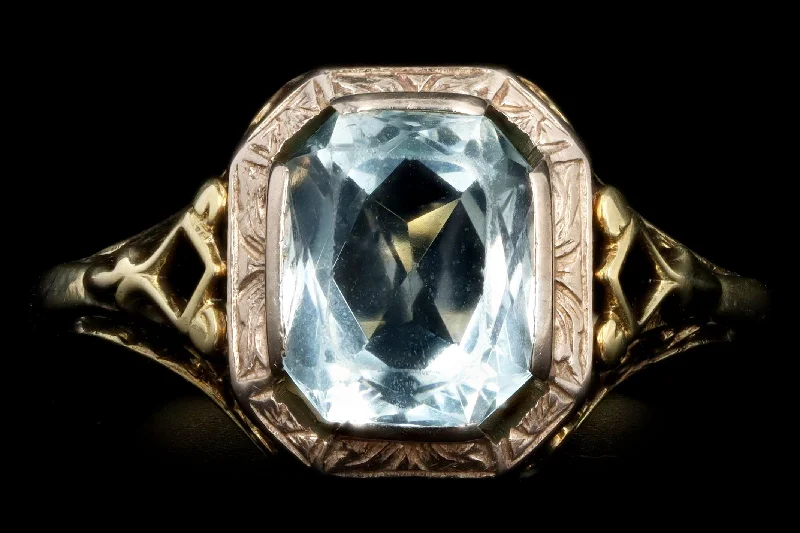 Art Deco 14K Gold 1.5 Carat Aquamarine Filigree Ring