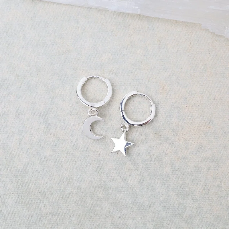 Star and Moon Huggie Hoops