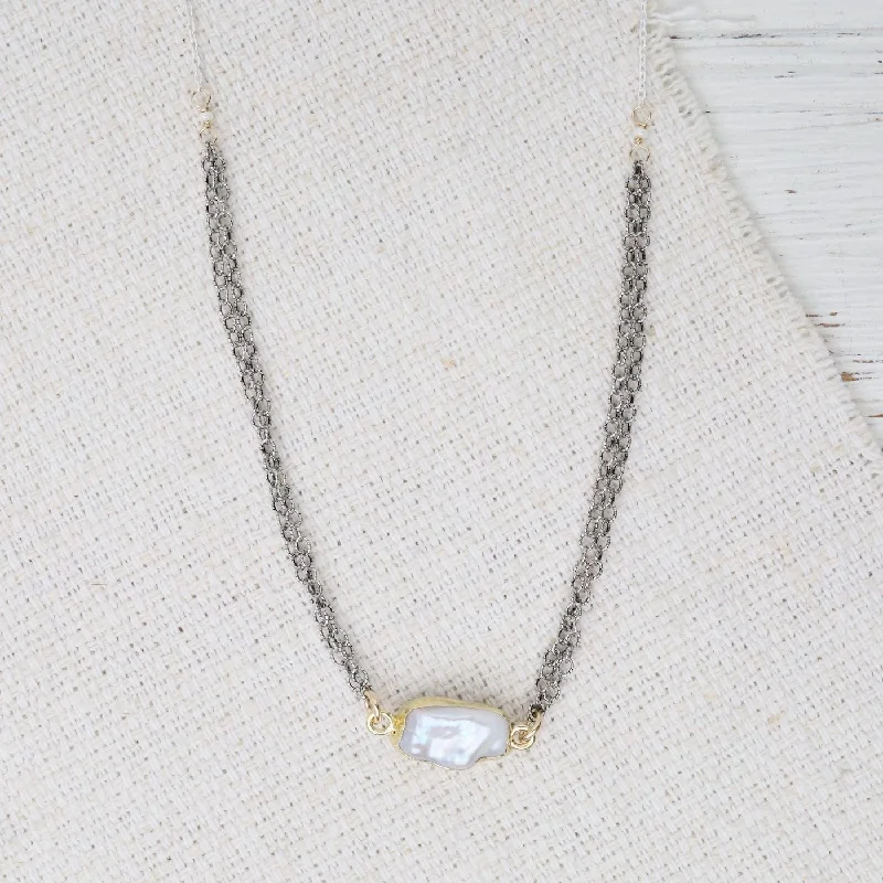 Pearl Center Two Tone Necklace