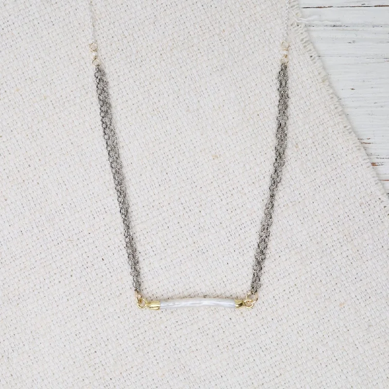 Biwa Pearl Two Tone Necklace