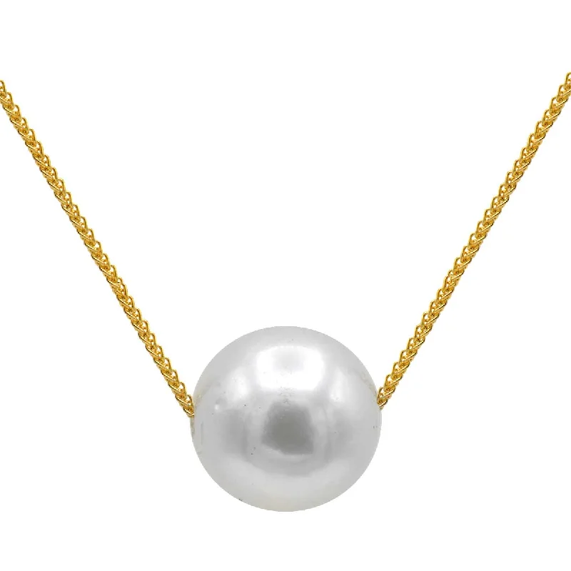 11mm South Sea Cultured Pearl on a 18 inch 18K Yellow Gold Wheat Necklace