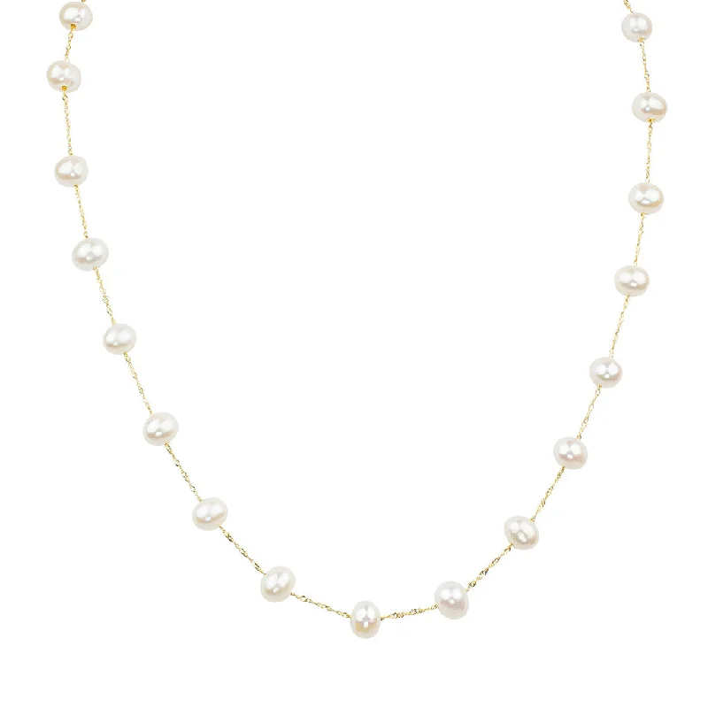 6mm Freshwater Cultured Pearl on a 18 inch 14K Yellow Gold Station Necklace