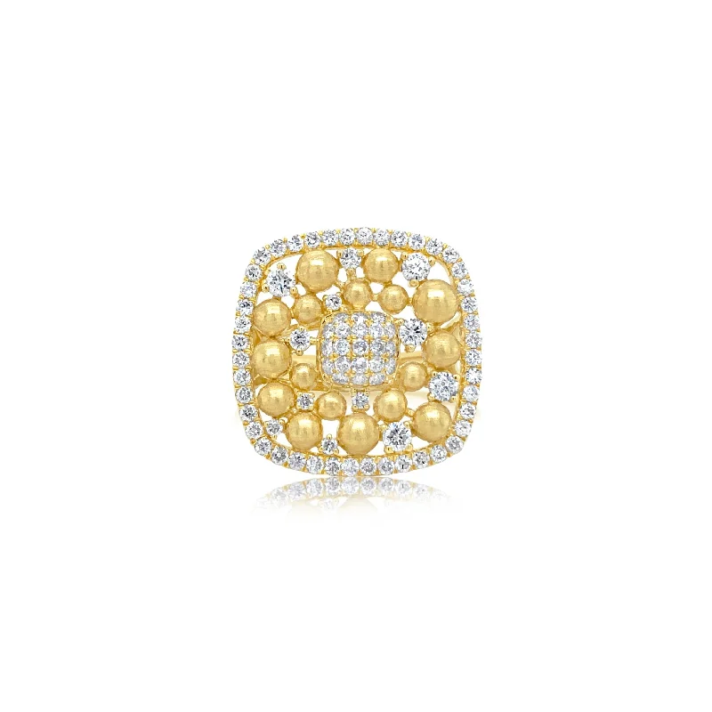 Brushed Finish Bubbled Gold Diamond Ring