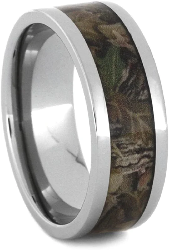 Camo Woodland Print Inlay 8mm Comfort-Fit Titanium Wedding Band, Size 14.75