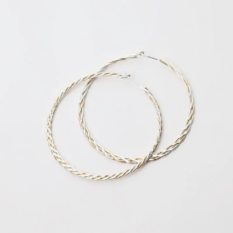 Large Mixed Sterling Silver & Gold Filled Braided Hoops