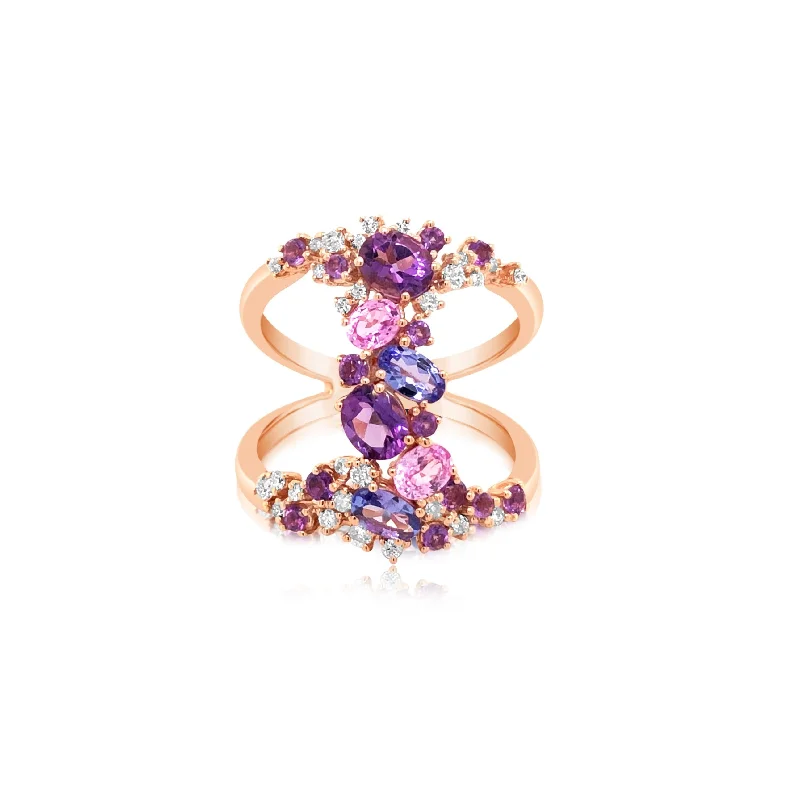 Climbing Diamond and Amethyst Multi Gemstone Ring