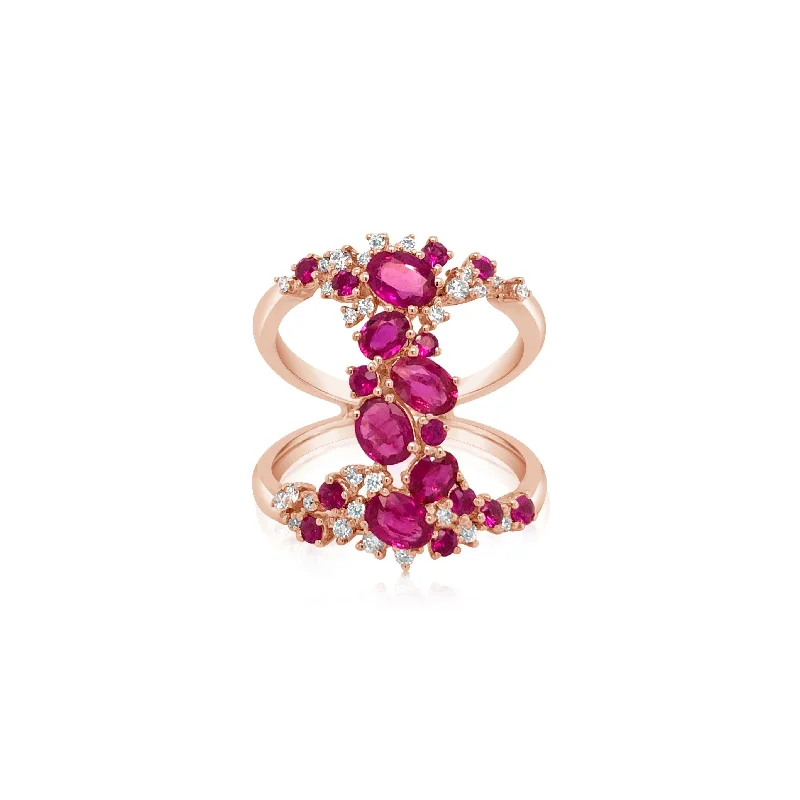 Climbing Diamond and Ruby Ring