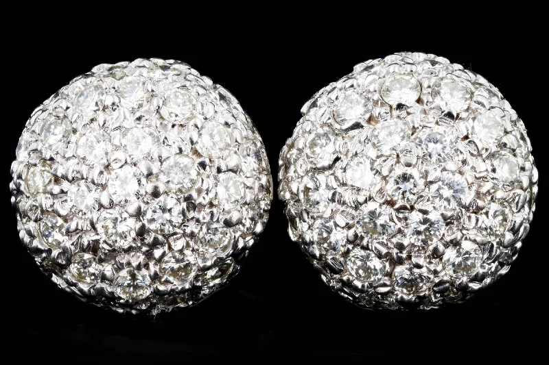 Modern 14K White Gold 1 Carat Round Brilliant Diamond Cluster Stud Earrings