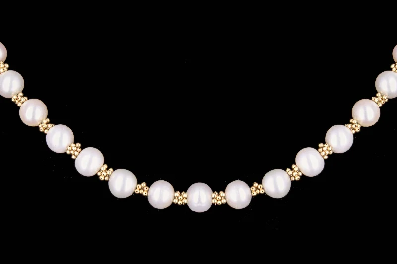 Modern 14K Yellow Gold Pearl Necklace