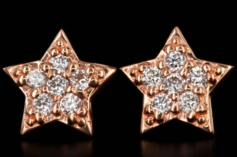 New 14K Gold Diamond Star Stud Earrings