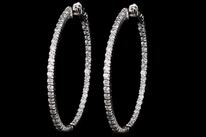 New 14K White Gold 2.03 Carat Round Brilliant Diamond Inside-Outside Hoop Earrings