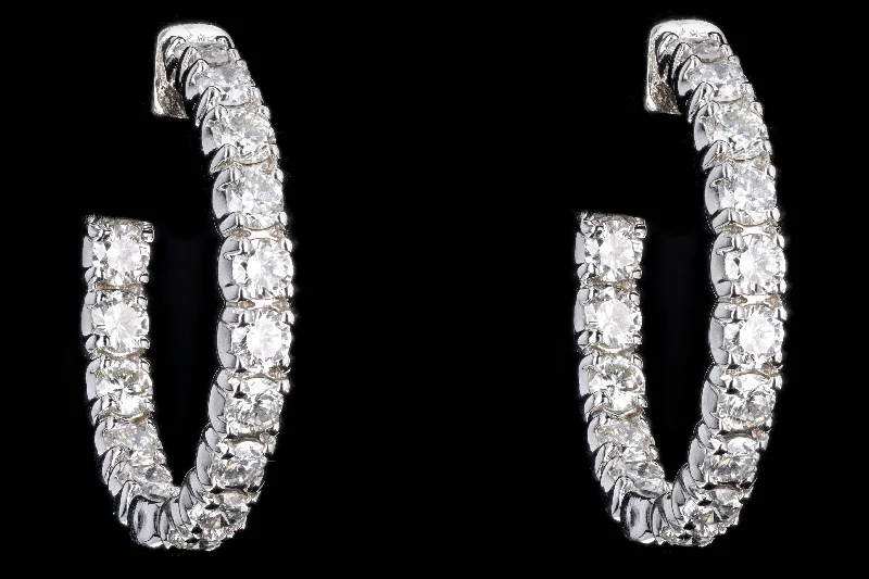 New 14K White Gold 2.58 Carat Round Brilliant Diamond Hoop Earrings