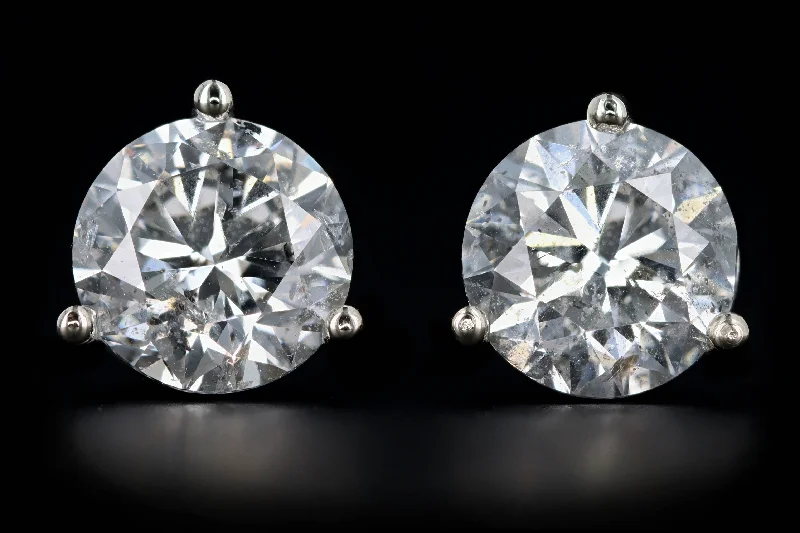 New 14K White Gold 3.02 Carat Total Weight Round Brilliant Diamond Martini Stud Earrings