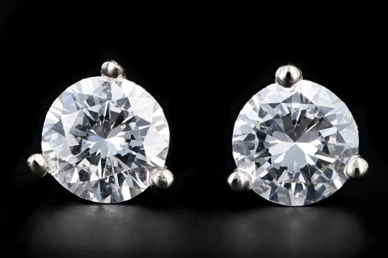 New 14K White Gold .67 Carat Round Brilliant Diamond Martini Stud Earrings