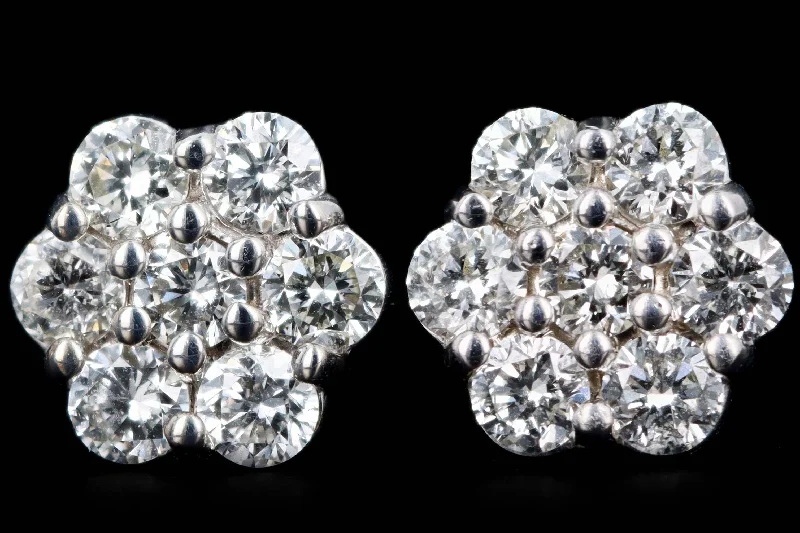 New 14K Gold Diamond Flower Cluster Stud Earrings