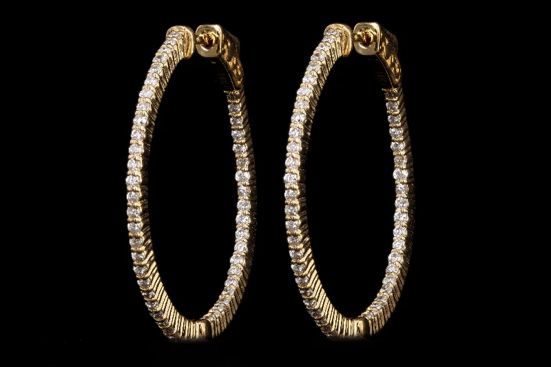 New 14K Yellow Gold 0.93 Carat Total Weight Round Brilliant Diamond Inside-Outside Hoop Earrings