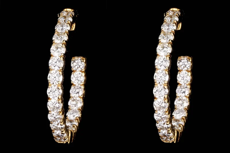 New 14K Yellow Gold 2.98 Carat Total Weight Round Brilliant Diamond Inside-Out Hoop Earrings