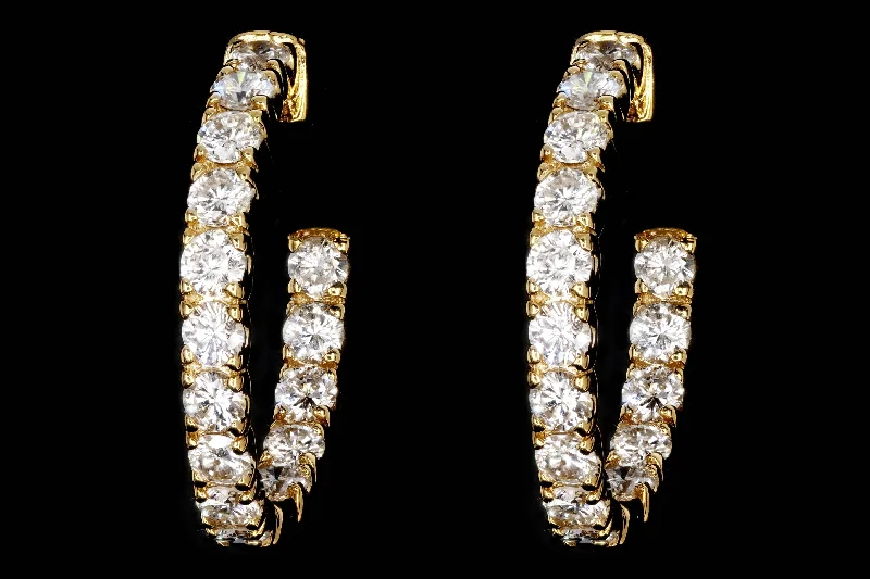 New 14K Yellow Gold 3.64 Carat Round Brilliant Diamond Hoop Earrings