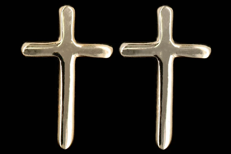 New 14K Yellow Gold Cross Stud Earrings